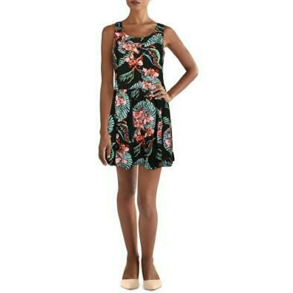 Levis Chrissie Floral Fit Flare Dress Black Pink Green 293490002 Womens XS